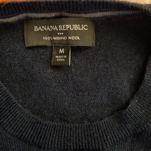 Merino Wool Sweater Mens Navy Stripe Orange Grey - Picture 3 of 5